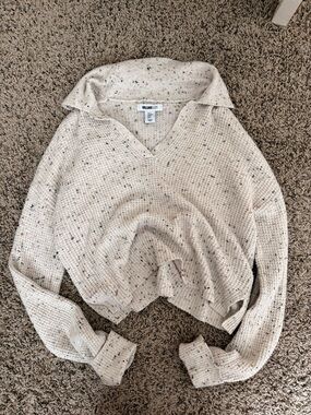 William Rast Cream Speckled V-Neck Collar Sweater